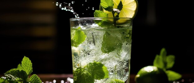 Splash dans le mojito bonheur de la menthe et de la fraîcheur du citron mojito tropical délice d'agrumes pulvérisation de feuilles de menthe charme AI génératif