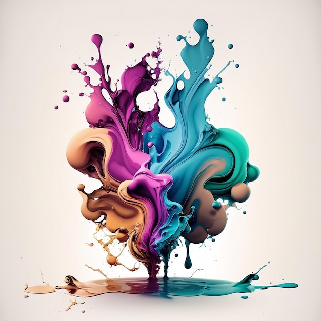 Splash d'encre colorée dans un fond aquarelle doux générative Ai