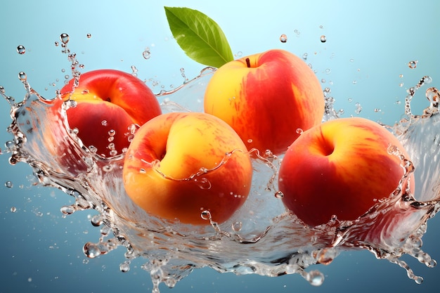 Splash Fruits frais de nectarine tombant dans l'eau