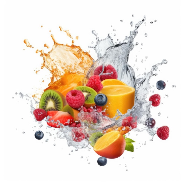 Splash de jus de fruits avec des fruits volants