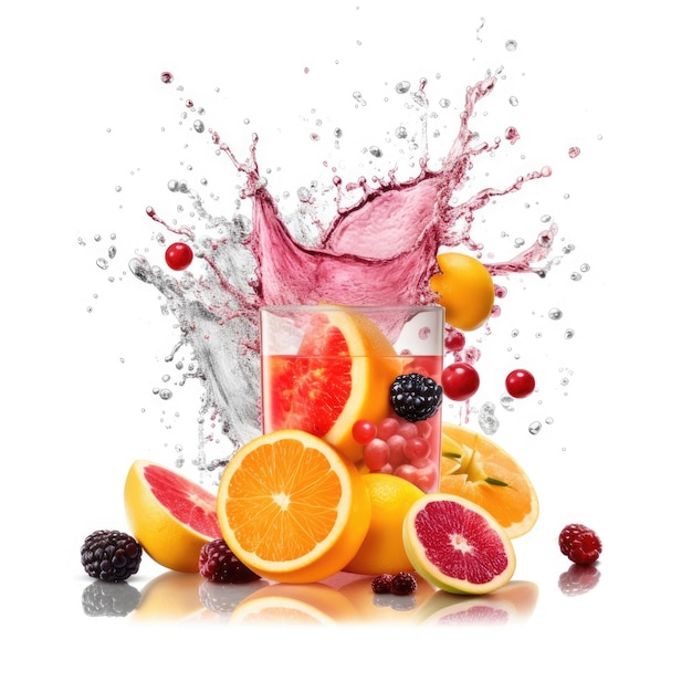 Splash de jus de fruits avec des fruits volants