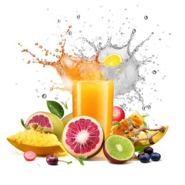 Splash de jus de fruits avec des fruits volants