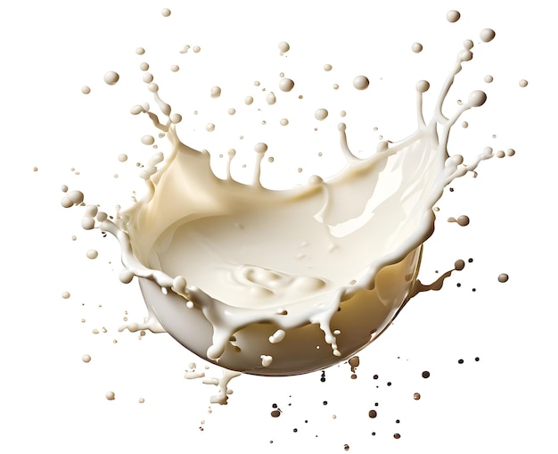Splash de lait avec des gouttes sur fond blanc
