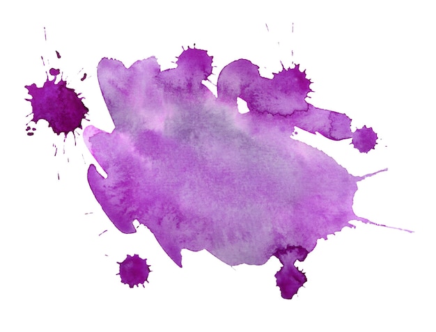 Splash violet abstrait aquarelle sur fond blanc Splash coloré sur le papier Illustration dessinée à la main parfaite pour l'invitation de carte et plus