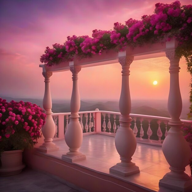 Photo la splendeur du balcon le coucher de soleil des fleurs romantique