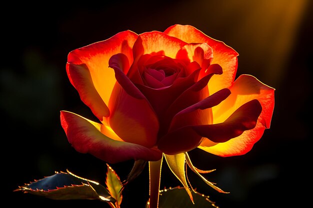 Splendeur soyeuse, silhouette d'une photo de rose rétroéclairée