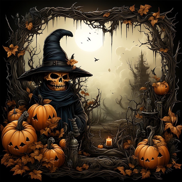Spooky Halloween cadre Clipart citrouilles sorcières