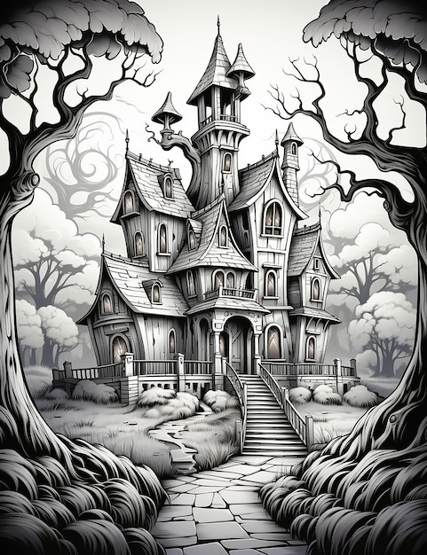 Spooky Halloween scène de maison hantée avec des citrouilles fantômes