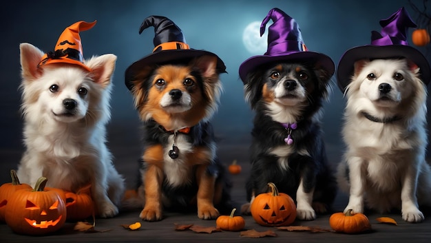 Spooky Paws' Set Chiens d'Halloween mignons en vecteur Diverses races donnent le charme d'Halloween