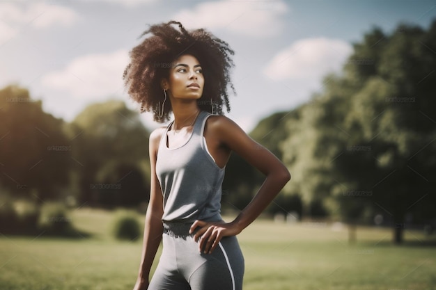 Sport femme course fille fitness américain extérieur athlète parc d'entraînement exercice africain IA générative