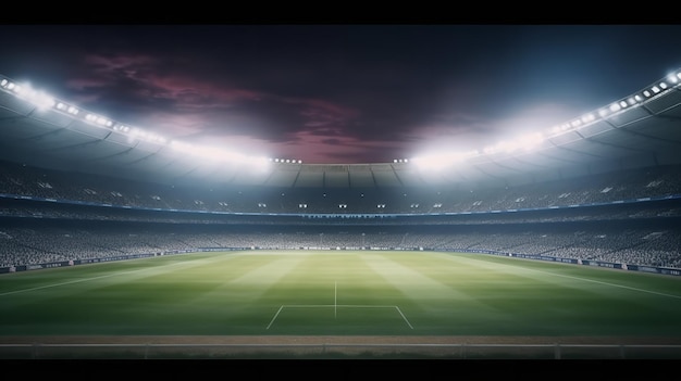 Sports de nuit en arrière-plan Stade de football et de cricket avec un fond d'éclairage 3D flou Ai générative