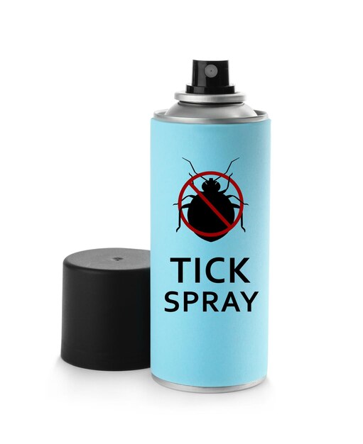 Spray anti-tiques isolé sur blanc Insectifuge