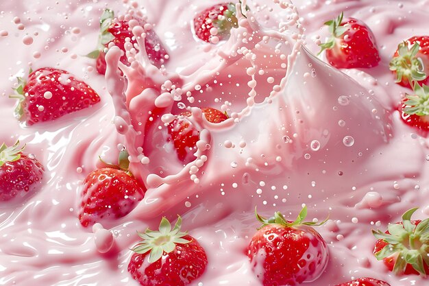 Photo spray de lait de fraise isolé liquide ou spray de yogourt