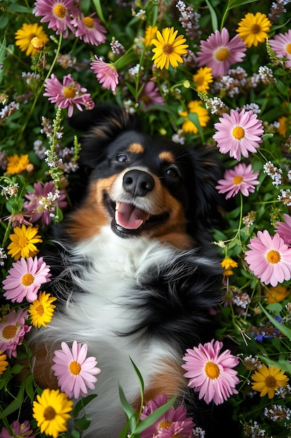 Springtime Wag Une belle bannière représentant un chien heureux dans la nature