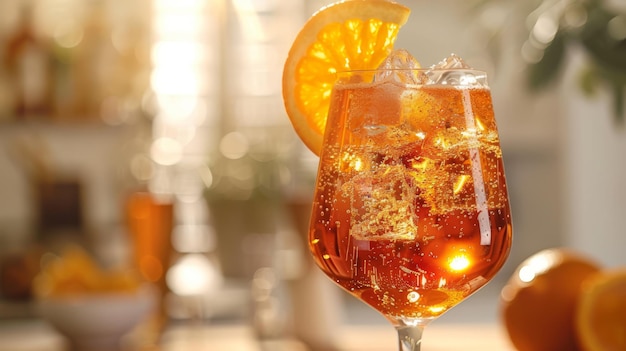 Un spritz Aperol rafraîchissant avec une tranche d'orange et des bulles