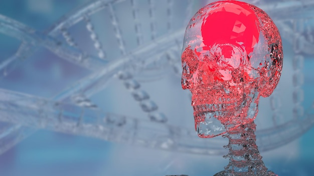 Le squelette sur et arrière-plan pour le rendu 3d du concept de maux de tête