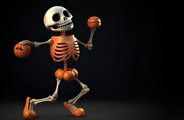 Squelette avec une citrouille Halloween 4