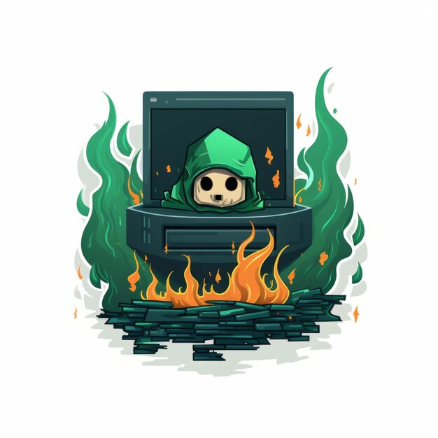 Un Squelette De Dessin Anim Dans Un Sweat Capuche Vert Assis