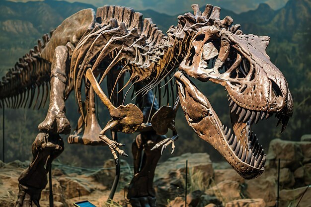 Photo squelette de dinosaure du tyrannosaurus rex et du pterodactylus