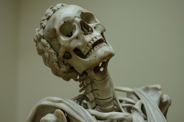 Un squelette est représenté avec la tête tournée vers la droite