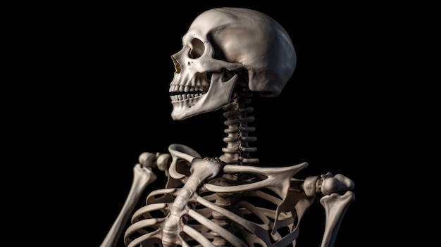 Un squelette avec un fond noir et le mot squelette dessus