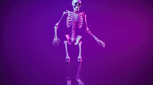 Squelette humain en lumière violette Exposition médicale d'anatomie du corps scientifique Modèle de bannière d'en-tête avec