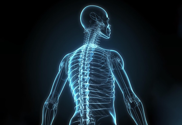 Squelette humain avec néon sur fond noir Illustration dessin futuriste