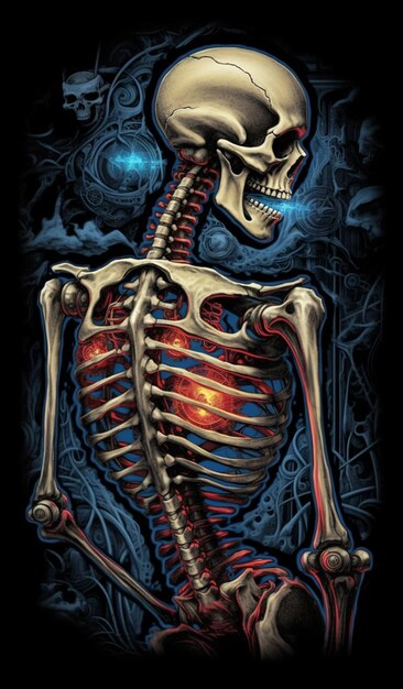 Un squelette avec une lumière bleue dessus