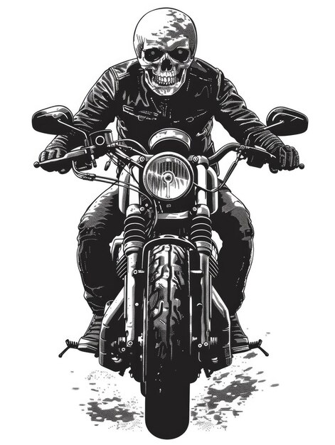 Un squelette de pilote cool sur une moto classique