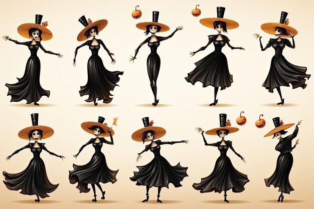 Squelettes pour Halloween Squelettes de danse isolés effrayants mascottes de fête d'Halloween Squelettes S