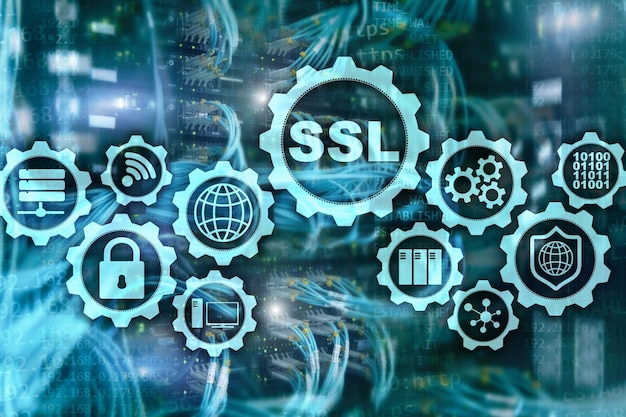 SSL Secure Sockets Concept de couche Les protocoles cryptographiques fournissent des communications sécurisées En arrière-plan de la salle de serveur