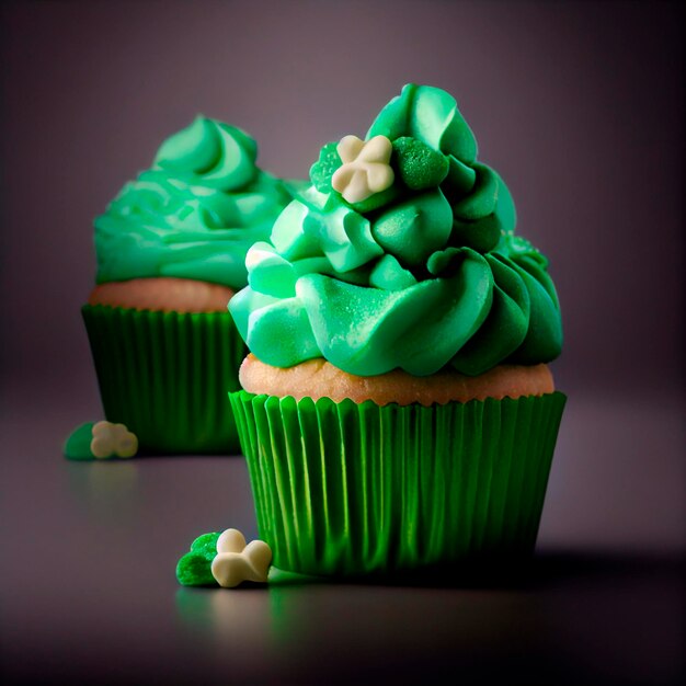St Patrick cupcake trèfle vert Illustration créée par la technologie Generative AI