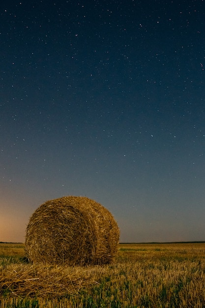 Stack de foin sec sous le ciel nocturne avec fond d&#39;étoiles