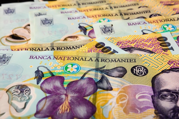 Photo stack de lei monnaie roumaine ron leu monnaie monnaie européenne