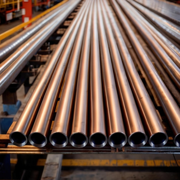 Photo stacks de composants de construction de tuyaux métalliques pour l'industrie entreposés dans un entrepôt