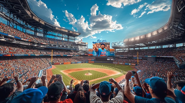 Photo un stade de baseball avec une foule de gens en arrière-plan