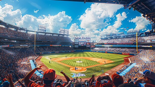 un stade de baseball avec un panneau disant le mot dessus