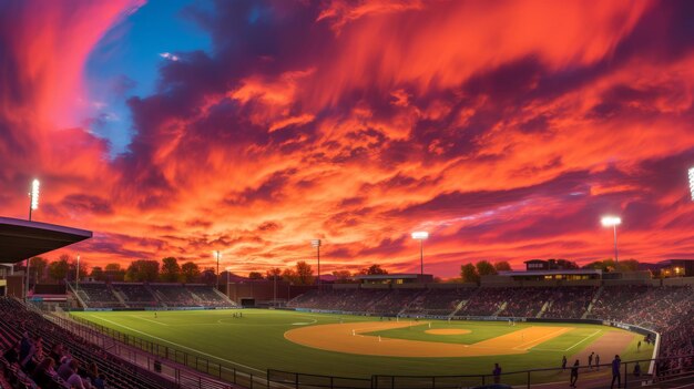 Un stade de baseball sous un soleil couchant