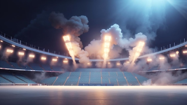 un stade avec beaucoup de fumée dans l'air et un panneau disant fumée