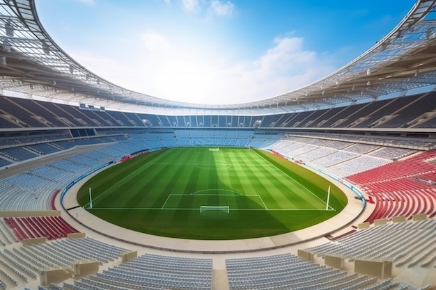 Un stade avec un ciel bleu et des nuages blancs