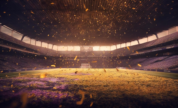 Un stade avec des confettis volant à l'extérieur