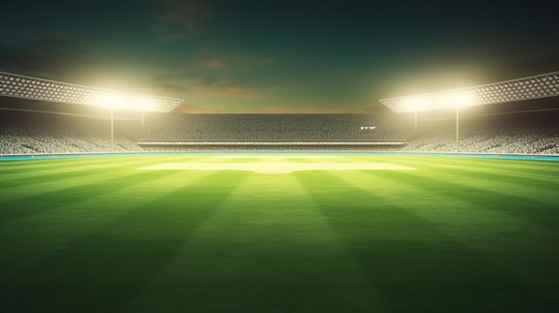 Photo stade de cricket en lumières et flashs ai générative