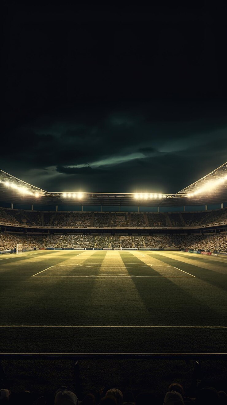 Un stade de football éclairé par des projecteurs