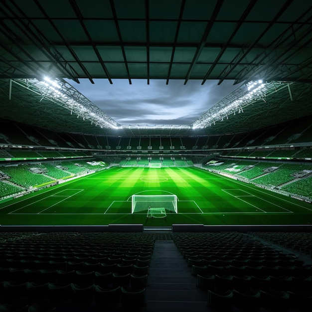 Photo un stade de football éclairé par des projecteurs