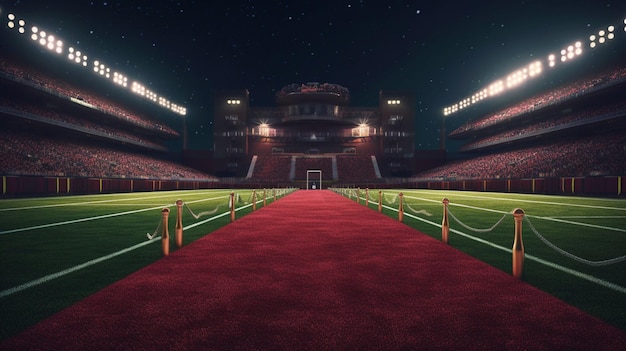Photo stade de football avec de l'herbe verte et un ciel bleu et la nuit