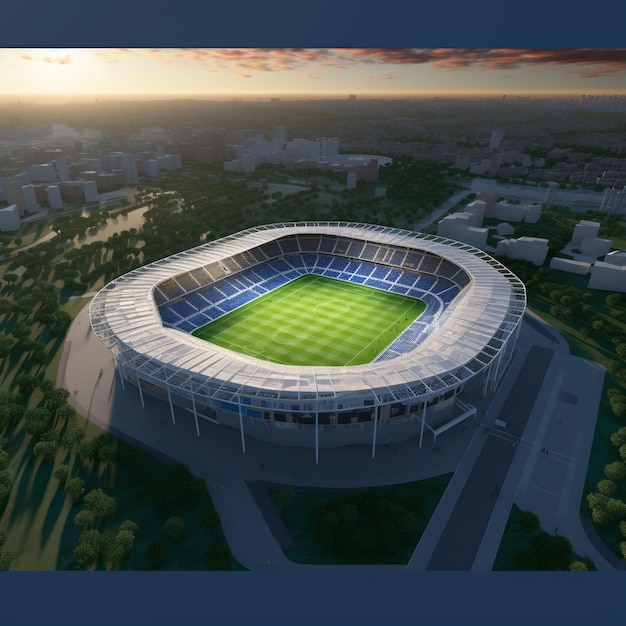 Photo stade de football avec de l'herbe verte et un ciel bleu et la nuit