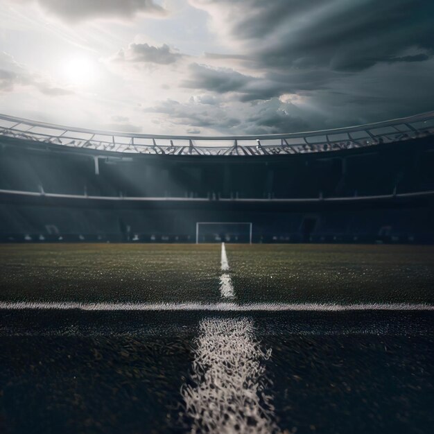 Un stade de football avec une ligne blanche qui dit "soccer" dessus