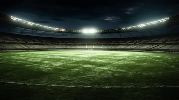 Stade de football la nuit avec des lumières vives