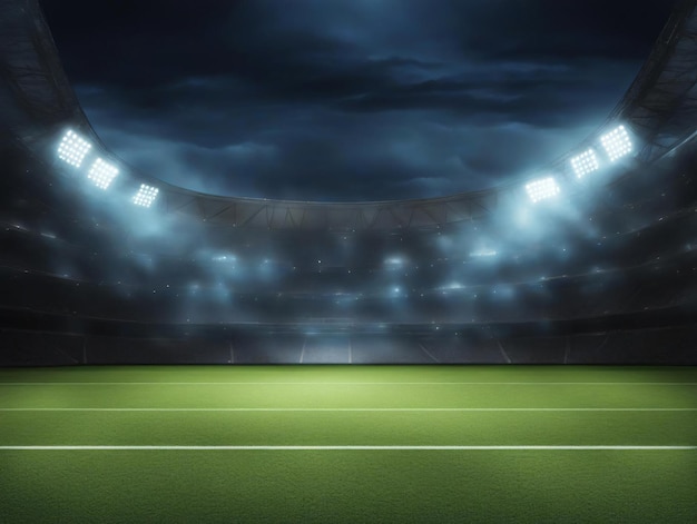 Stade de football la nuit avec projecteur