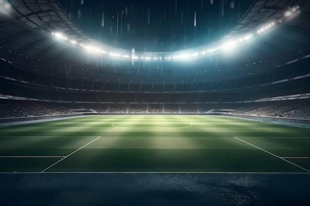 Stade de football la nuit avec projecteurs et lumières